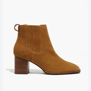 Madewell The Laura Chelsea Suede Heeled Boots Size 7.5 Leather Booties Brown Tan